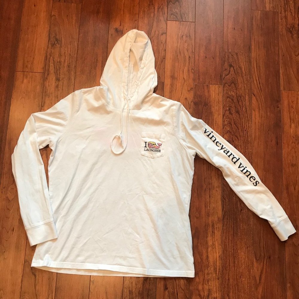 Women Vineyard Vines Lacrosse Long Sleeve Hoodie Size M Color White